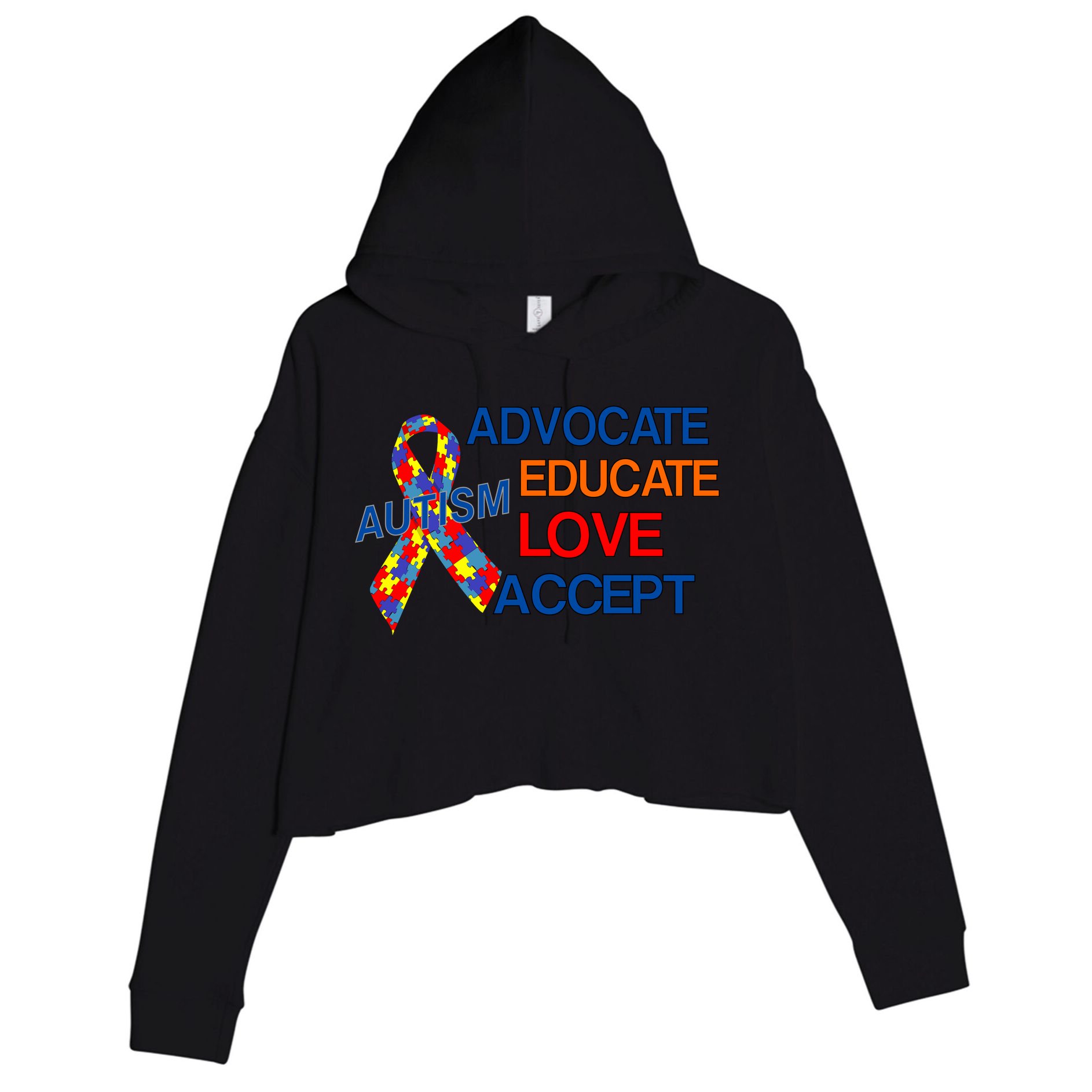 Autism Awareness Educate Crop Fleece Hoodie