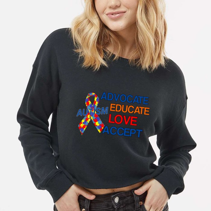 Autism Awareness Educate Cropped Pullover Crew