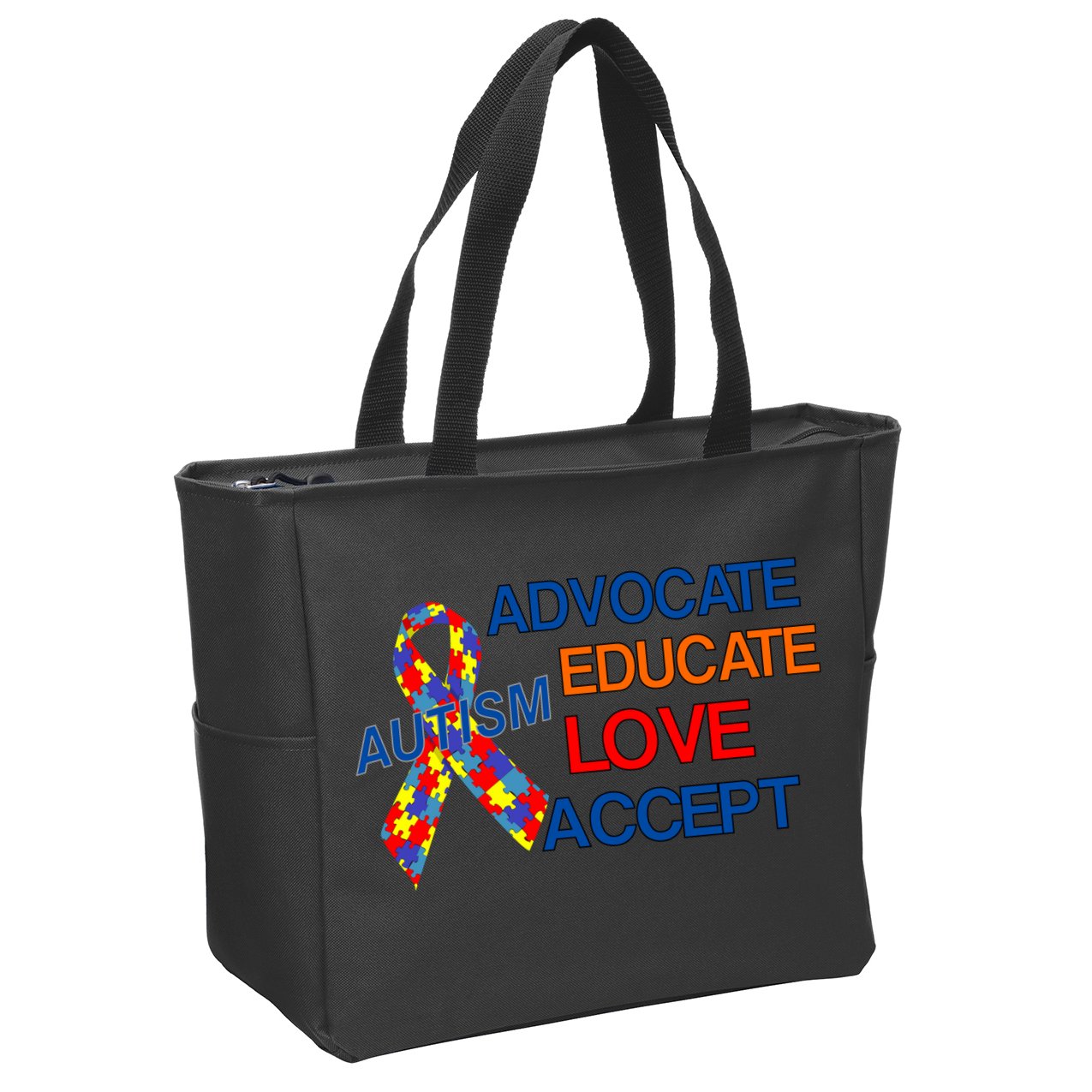 Autism Awareness Educate Zip Tote Bag