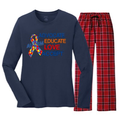 Autism Awareness Educate Women's Long Sleeve Flannel Pajama Set 