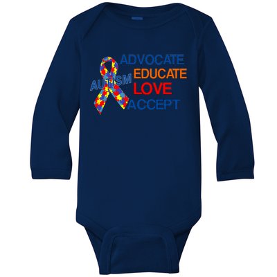 Autism Awareness Educate Baby Long Sleeve Bodysuit