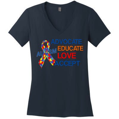 Autism Awareness Educate Women's V-Neck T-Shirt