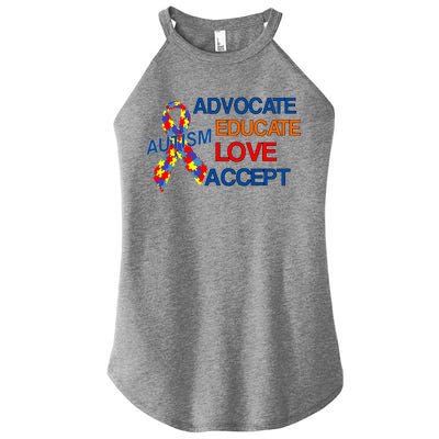 Autism Awareness Educate Women's Perfect Tri Rocker Tank