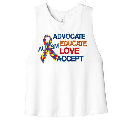 Autism Awareness Educate Women's Racerback Cropped Tank