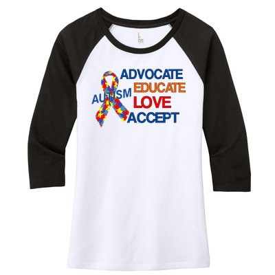 Autism Awareness Educate Women's Tri-Blend 3/4-Sleeve Raglan Shirt