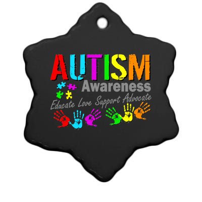 Autism Awareness Educate Love Support Advocate Ceramic Star Ornament