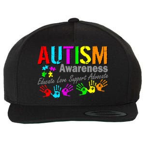 Autism Awareness Educate Love Support Advocate Wool Snapback Cap