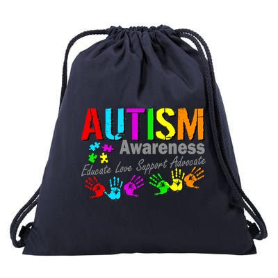 Autism Awareness Educate Love Support Advocate Drawstring Bag