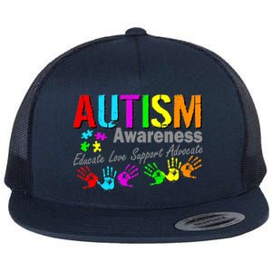 Autism Awareness Educate Love Support Advocate Flat Bill Trucker Hat