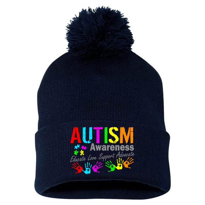 Autism Awareness Educate Love Support Advocate Pom Pom 12in Knit Beanie