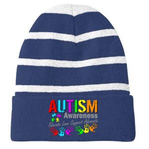 Autism Awareness Educate Love Support Advocate Striped Beanie with Solid Band