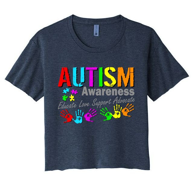 Autism Awareness Educate Love Support Advocate Crop Top