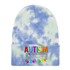 Autism Awareness Educate Love Support Advocate Tie Dye 12in Knit Beanie