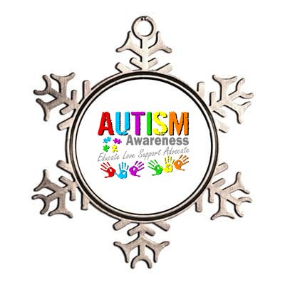 Autism Awareness Educate Love Support Advocate Metallic Star Ornament