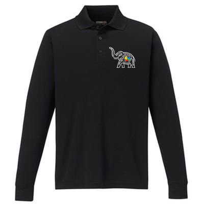 Autism Awareness Elephant  Performance Long Sleeve Polo