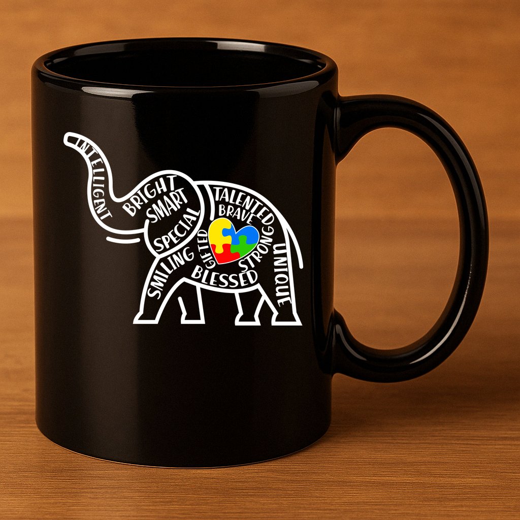 Autism Awareness Elephant  11oz C Handle Ceramic Mug