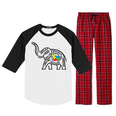 Autism Awareness Elephant  Raglan Sleeve Pajama Set