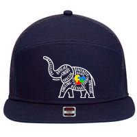 Autism Awareness Elephant  7 Panel Mesh Trucker Snapback Hat
