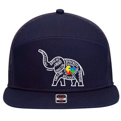 Autism Awareness Elephant  7 Panel Mesh Trucker Snapback Hat