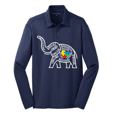 Autism Awareness Elephant  Silk Touch Performance Long Sleeve Polo