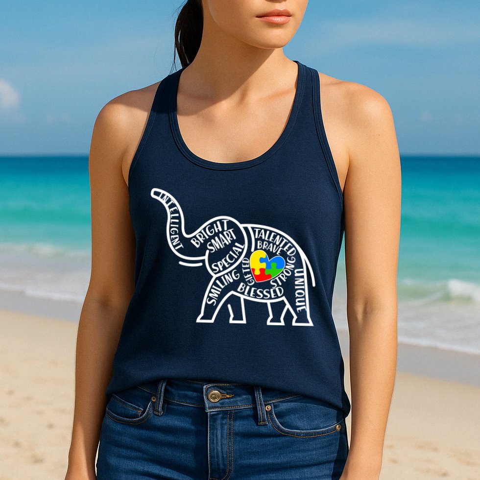 Autism Awareness Elephant  Womens Tank Top