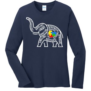 Autism Awareness Elephant  Ladies Long Sleeve Shirt