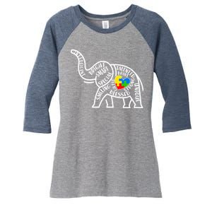 Autism Awareness Elephant  Women's Tri-Blend 3/4-Sleeve Raglan Shirt