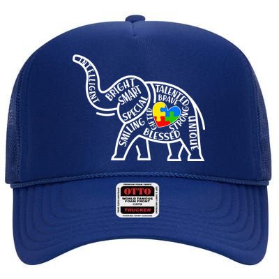 Autism Awareness Elephant  High Crown Mesh Back Trucker Hat