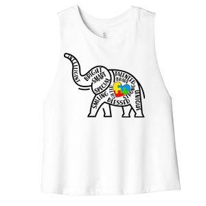 Autism Awareness Elephant  Women's Racerback Cropped Tank