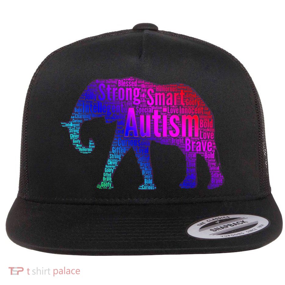 Autism Awareness Elephant Quotes Flat Bill Trucker Hat