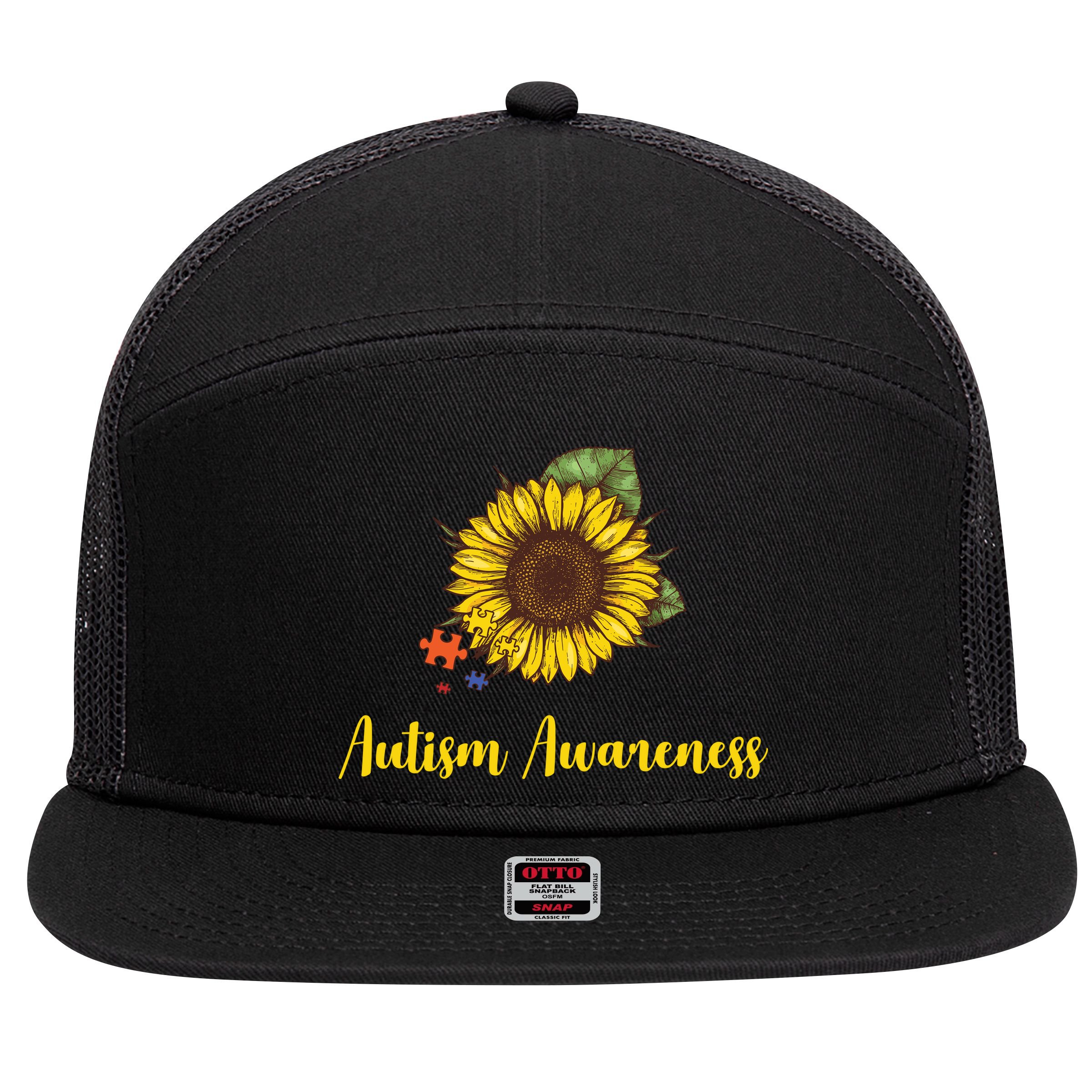 Autism Awareness Flower Puzzle 7 Panel Mesh Trucker Snapback Hat