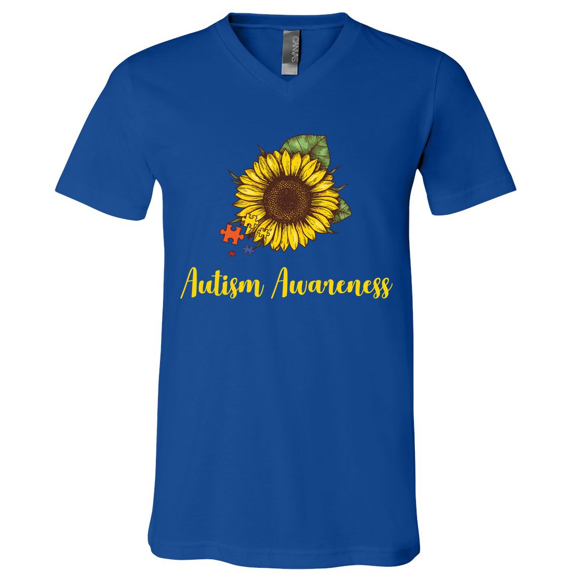 Autism Awareness Flower Puzzle V-Neck T-Shirt