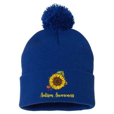 Autism Awareness Flower Puzzle Pom Pom 12in Knit Beanie