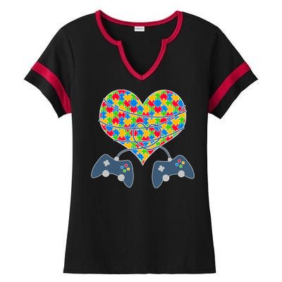 Autism Awareness Gamer Love  Ladies Halftime Notch Neck Tee