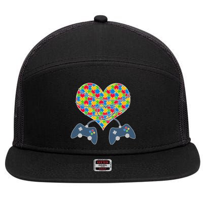 Autism Awareness Gamer Love  7 Panel Mesh Trucker Snapback Hat