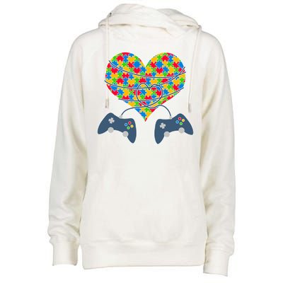 Autism Awareness Gamer Love  Womens Funnel Neck Pullover Hood