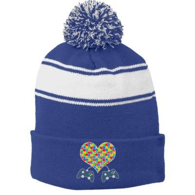 Autism Awareness Gamer Love  Stripe Pom Pom Beanie