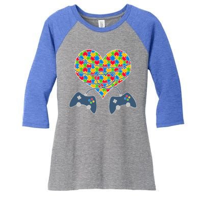 Autism Awareness Gamer Love  Women's Tri-Blend 3/4-Sleeve Raglan Shirt