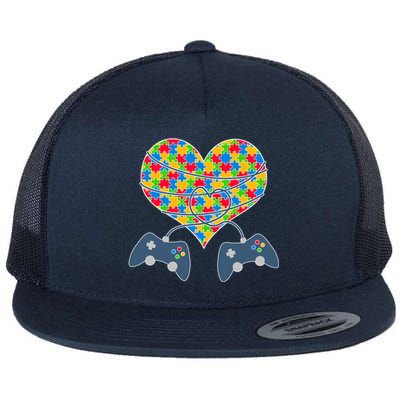 Autism Awareness Gamer Love  Flat Bill Trucker Hat