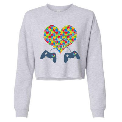 Autism Awareness Gamer Love  Cropped Pullover Crew