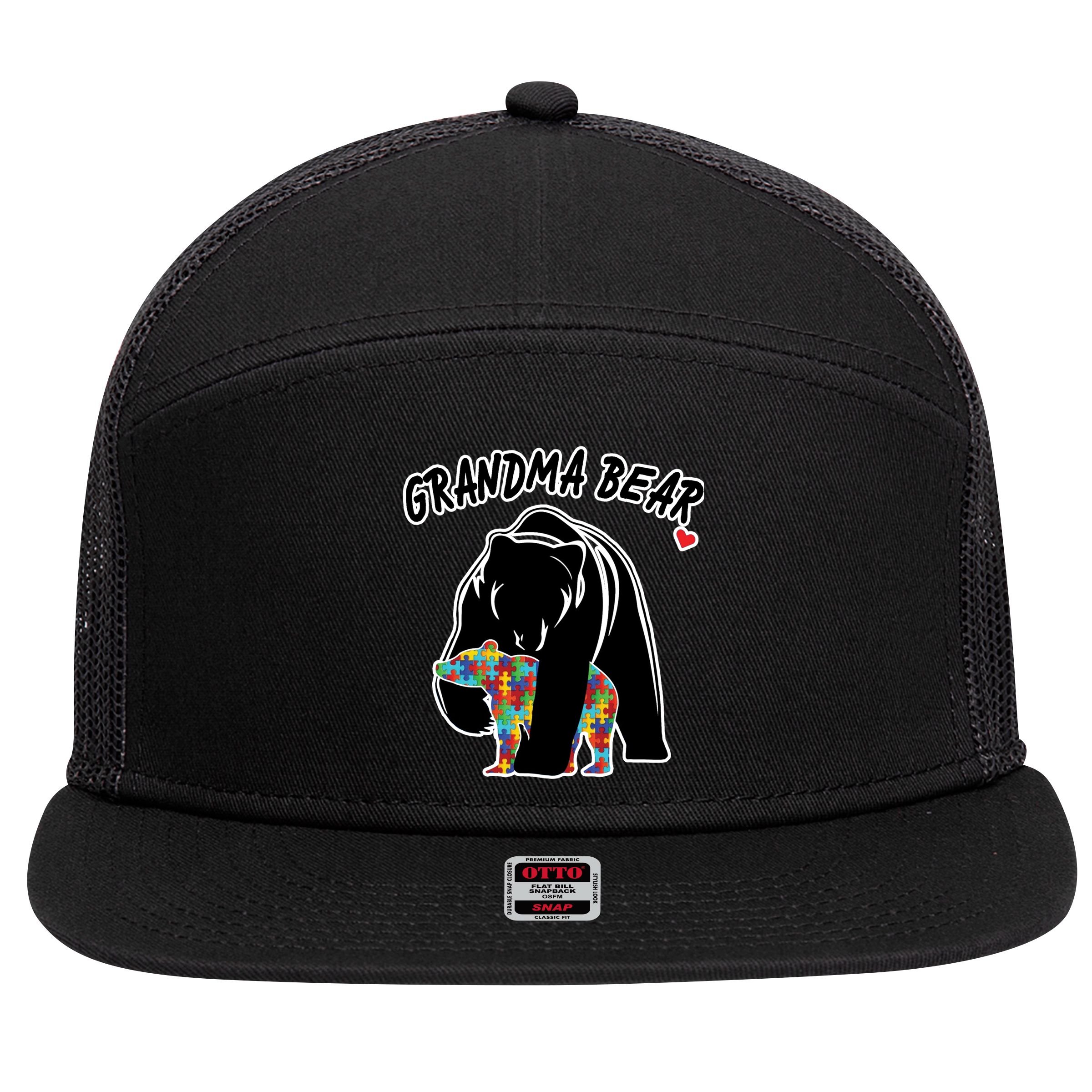 Autism Awareness Grandma Bear 7 Panel Mesh Trucker Snapback Hat