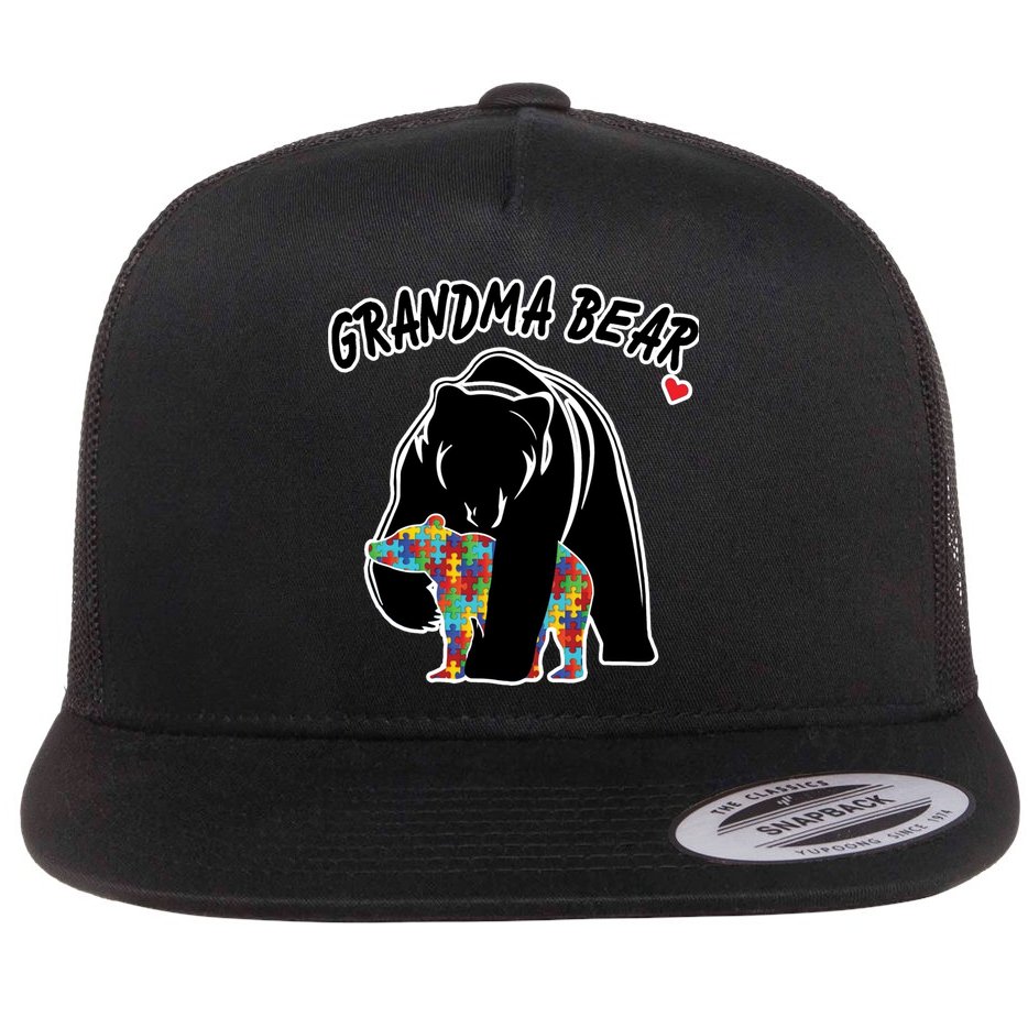 Autism Awareness Grandma Bear Flat Bill Trucker Hat