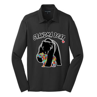 Autism Awareness Grandma Bear Silk Touch Performance Long Sleeve Polo