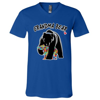 Autism Awareness Grandma Bear V-Neck T-Shirt