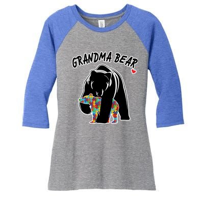 Autism Awareness Grandma Bear Women's Tri-Blend 3/4-Sleeve Raglan Shirt