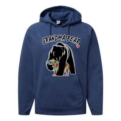 Autism Awareness Grandma Bear Performance Fleece Hoodie