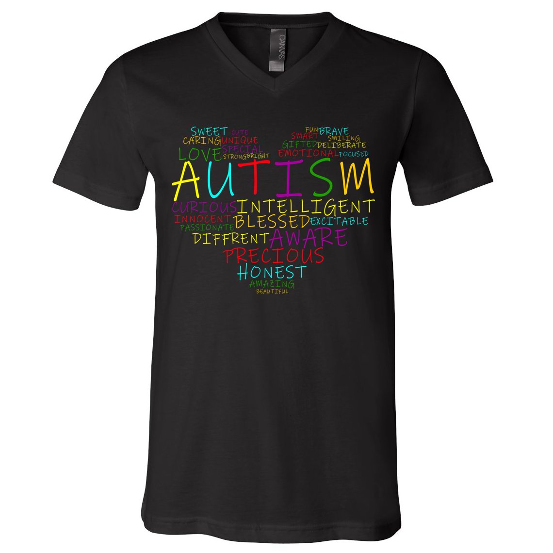 Autism Awareness Heart Words Of Love V-Neck T-Shirt