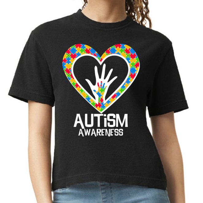 Autism Awareness Holding Hands Heart Puzzle Comfort Colors Boxy T-Shirt