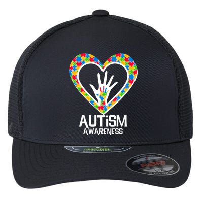 Autism Awareness Holding Hands Heart Puzzle Flexfit Unipanel Trucker Cap