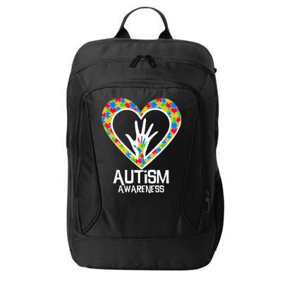 Autism Awareness Holding Hands Heart Puzzle City Backpack